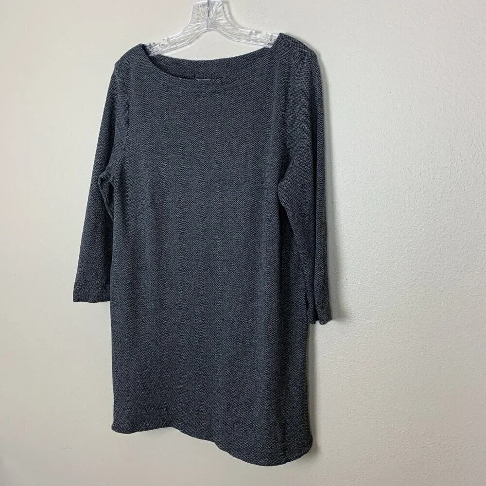 J. Jill Ponte Knit Tunic Top Womens Size M Gray Herringbone Boat Neck 3/4 Sleeve